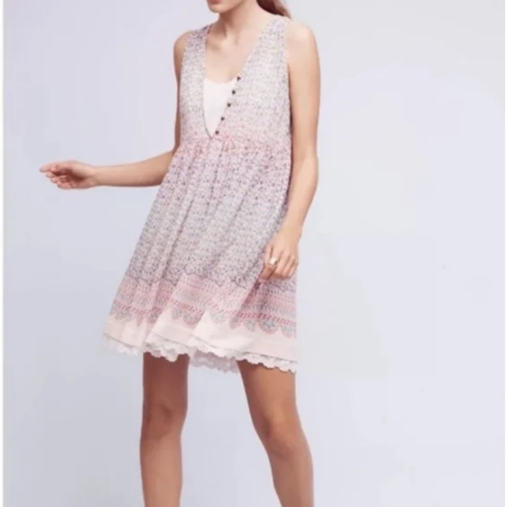 Anthropologie Sleeveless Mini Dress in Pink and White